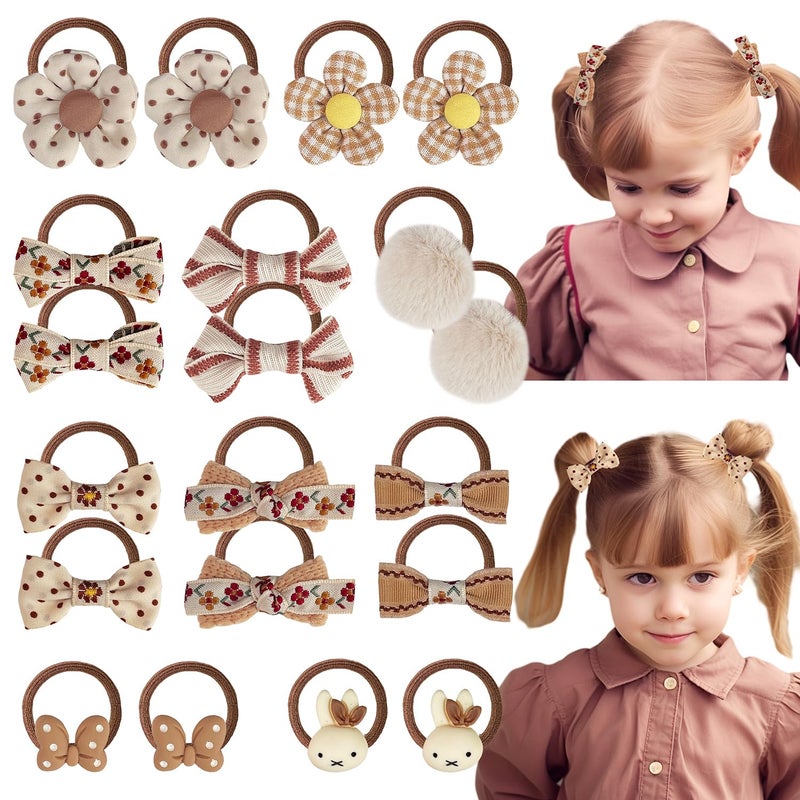 ELEMIRSA 20PCS Hair Ties for Girl Toddler Hair Bow Ties Lace Brown Hair Bow Rubber Band Elastic Pigtail Flower Bow Ponytail Holders for Baby Girl Kids - Image 1